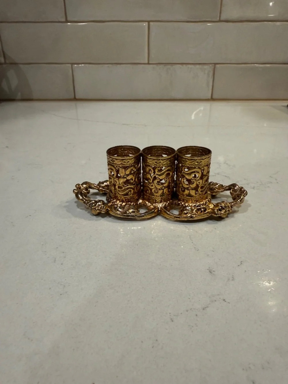 Gold-Tone Lipstick Holder Trio - Elegant Decorative Stand